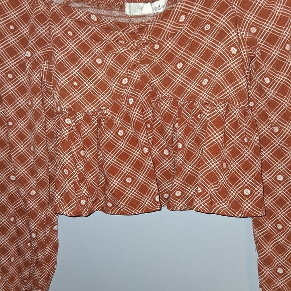 Rewind Rust Plaid Ruffle Blouse - Picture 3 of 7